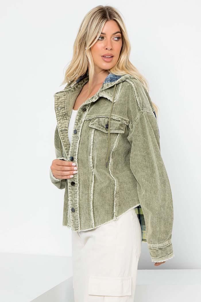 Washed Corduroy Crop Hooded Jacket Product Image