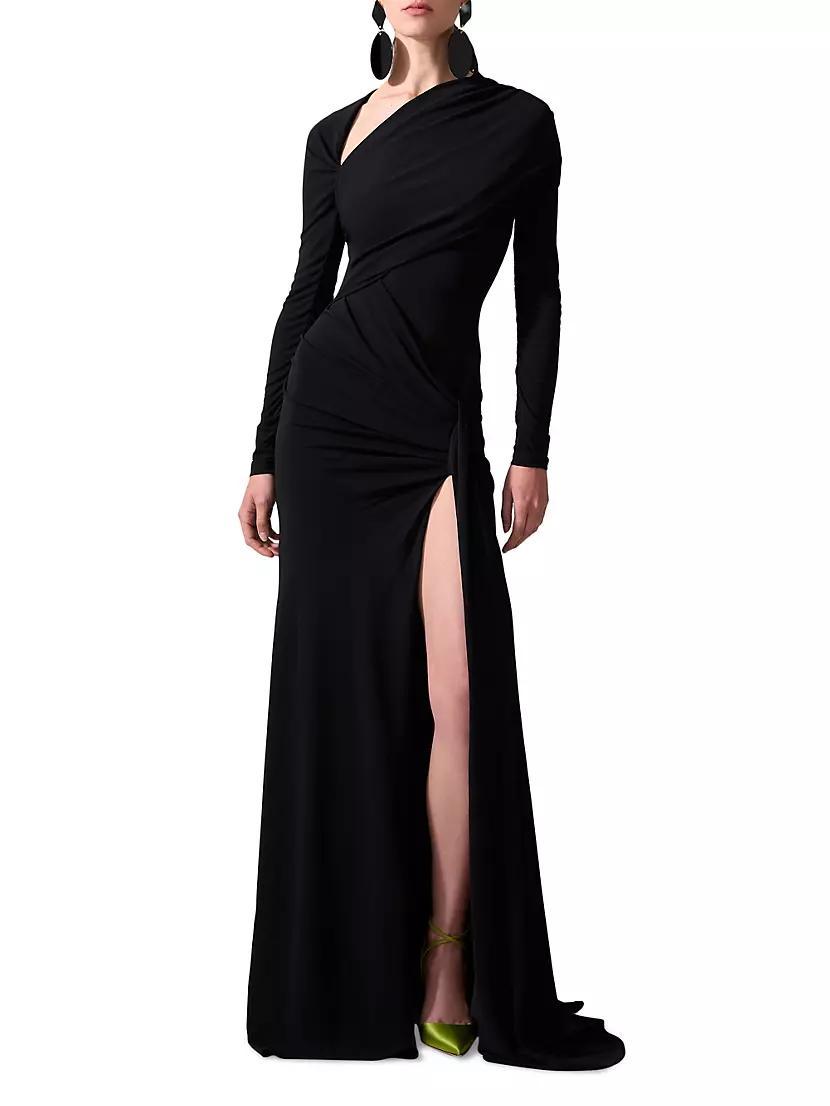 Womens Draped Long-Sleeve Gown Product Image