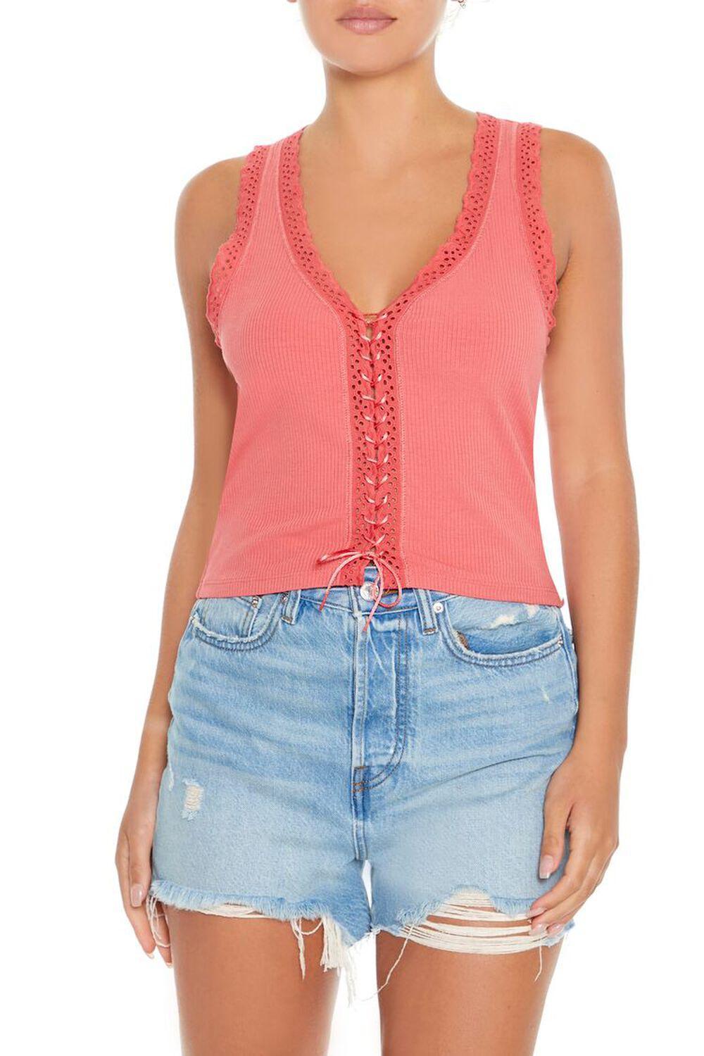 Ribbed Lace-Up Tank Top | Forever 21 Product Image