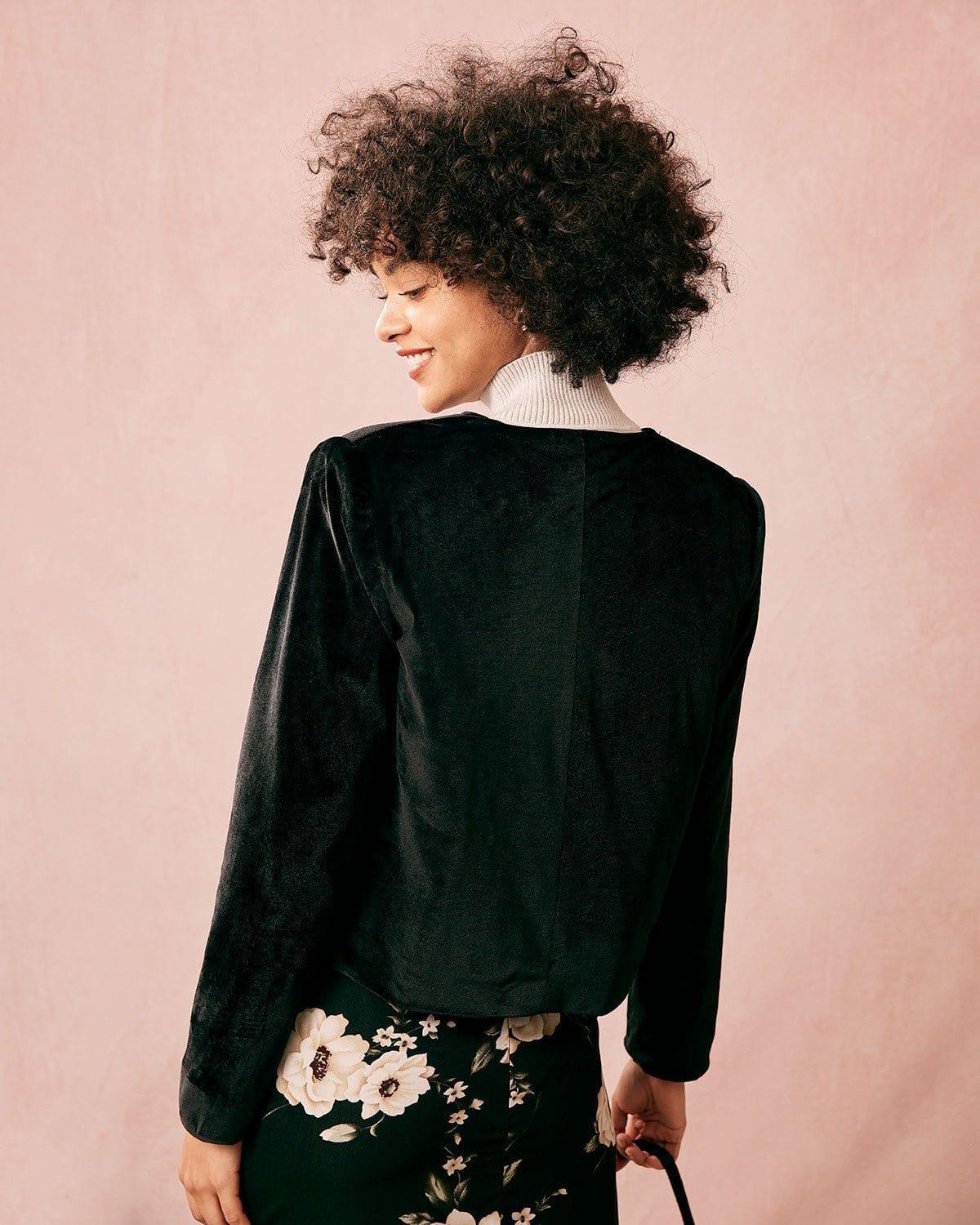 The Black Crew Neck Velvet Jacket Product Image