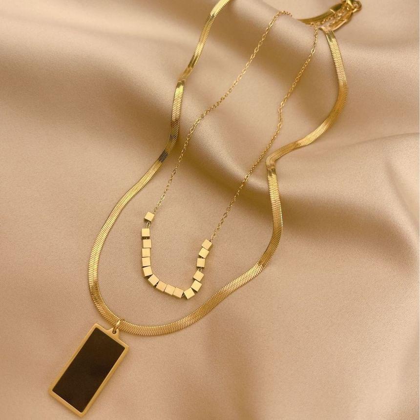 Rectangle Pendant Layered Alloy Choker Product Image