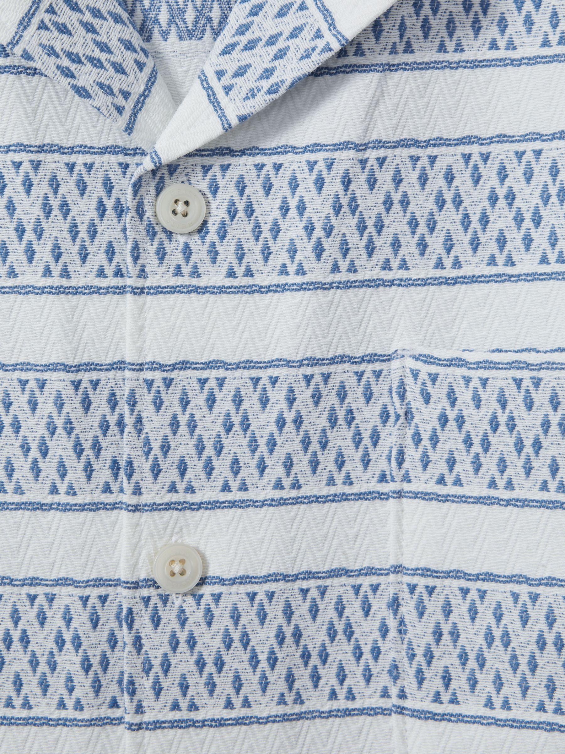 Herringbone Cuban Collar Shirt in White/Soft Blue Product Image