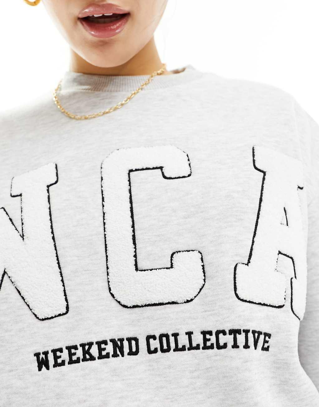 Weekend Collective sweat with varsity logo in gray heather Product Image