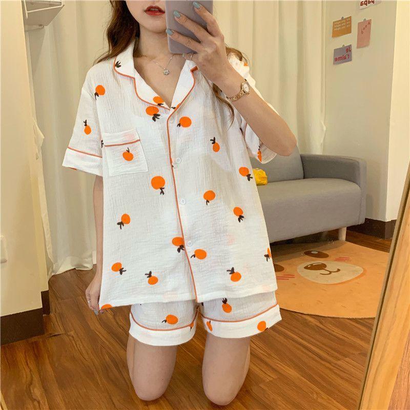 Pajama Set: Printed Short-Sleeve Top + Shorts Product Image