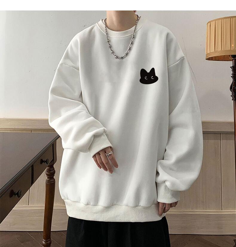 Crewneck Cat Print Sweatshirt Product Image