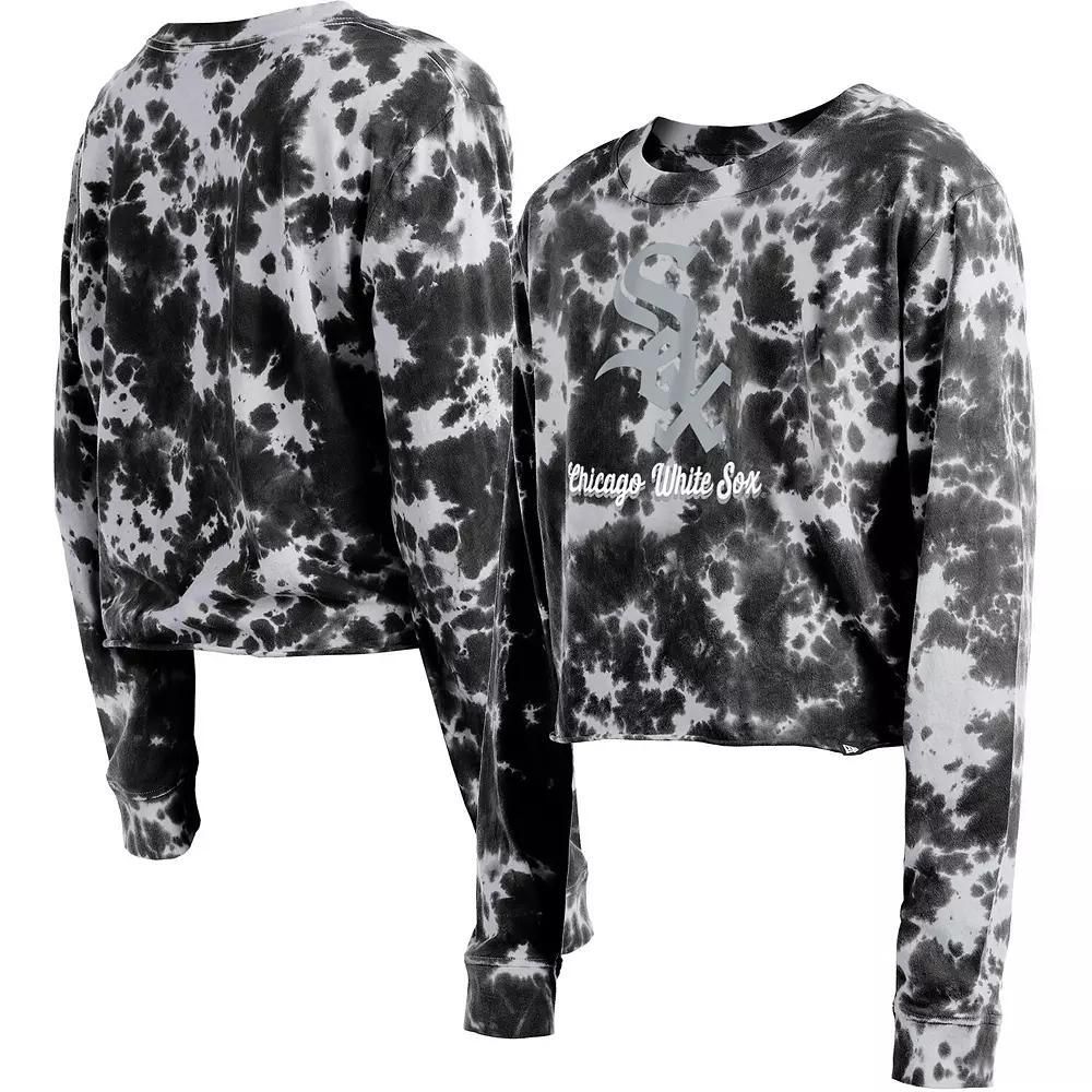 Women's New Era Black Chicago White Sox Tie-Dye Cropped Long Sleeve T-Shirt, Size: Large Product Image