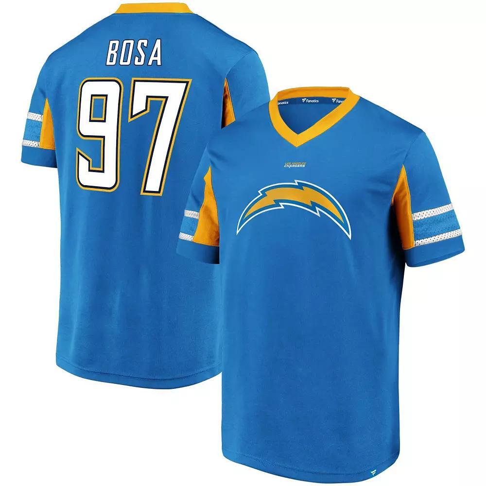 Men's Fanatics Branded Joey Bosa Powder Blue Los Angeles Chargers Hashmark Player Name & Number V-Neck Top, Size: 2XL, Light Product Image