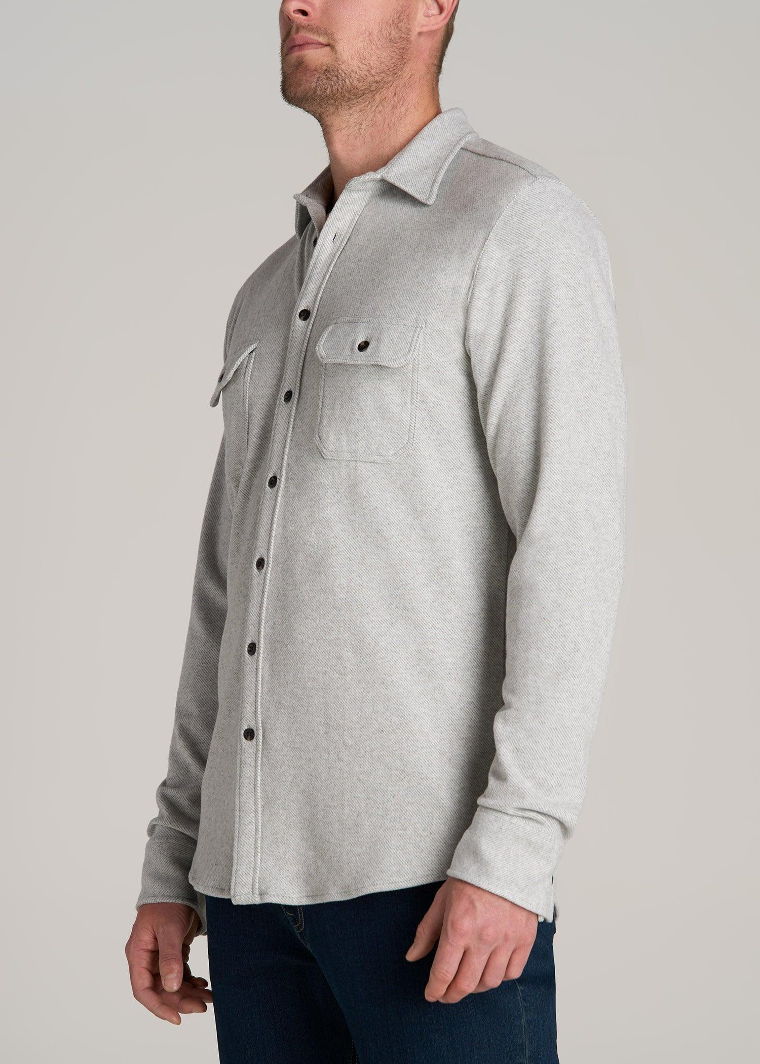 Stretch Flannel Button Shirt for Tall Men in Light Grey Mix Male Product Image
