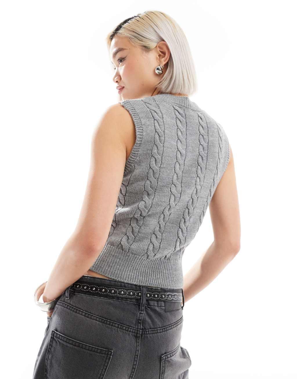 COLLUSION v neck knit tank in gray Product Image