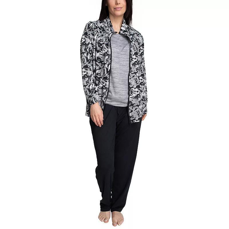 Womens Hanes Everyday Wear 3-Piece Long Sleeve Zip-Up Sweater, T-Shirt & Pants Set in Regular & Plus Size Product Image