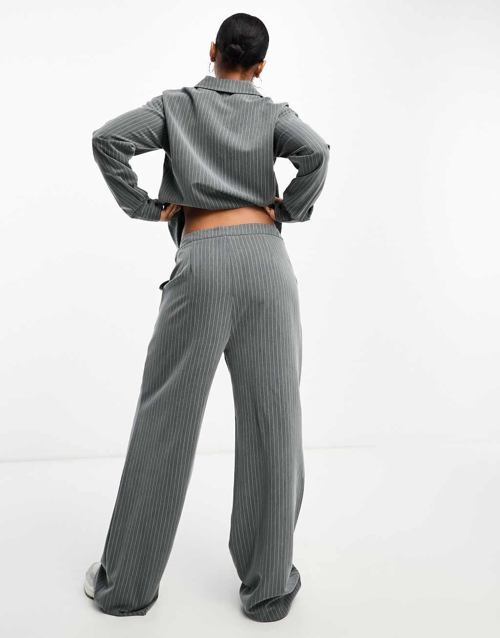 Vero Moda pinstripe wide leg pants in gray - part of a set  Product Image