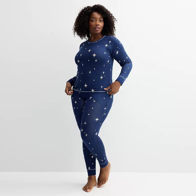 Plus Size Sonoma Goods For Life Pajama Top & Pajama Bottoms Set, Womens Purple Star Product Image