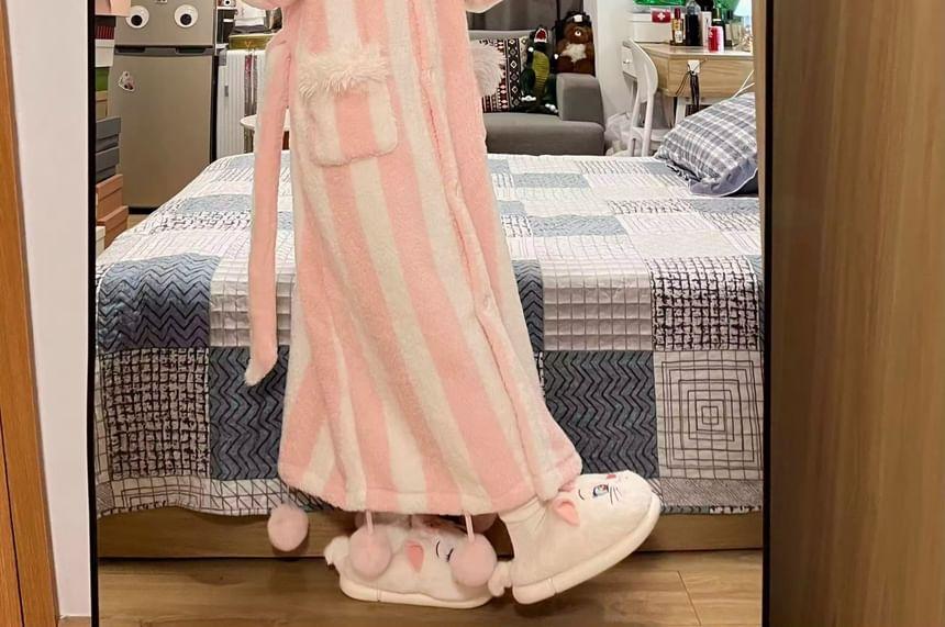 Rabbit Ear Hooded Fleece Striped Pajama Robe Product Image