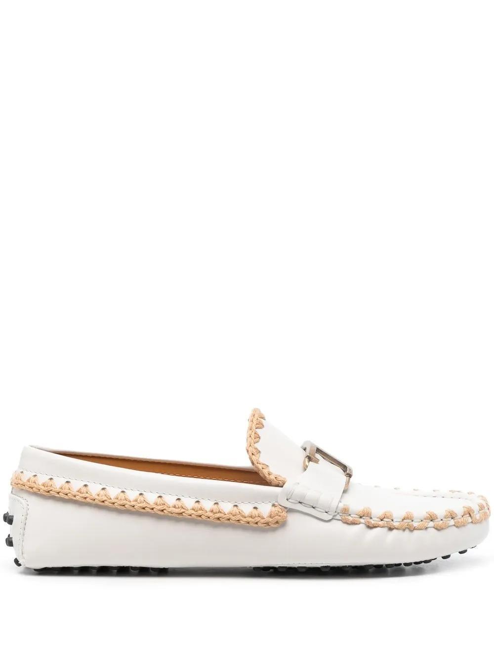 TOD'S Whipstitch Buckled Leather Loafers In White Product Image