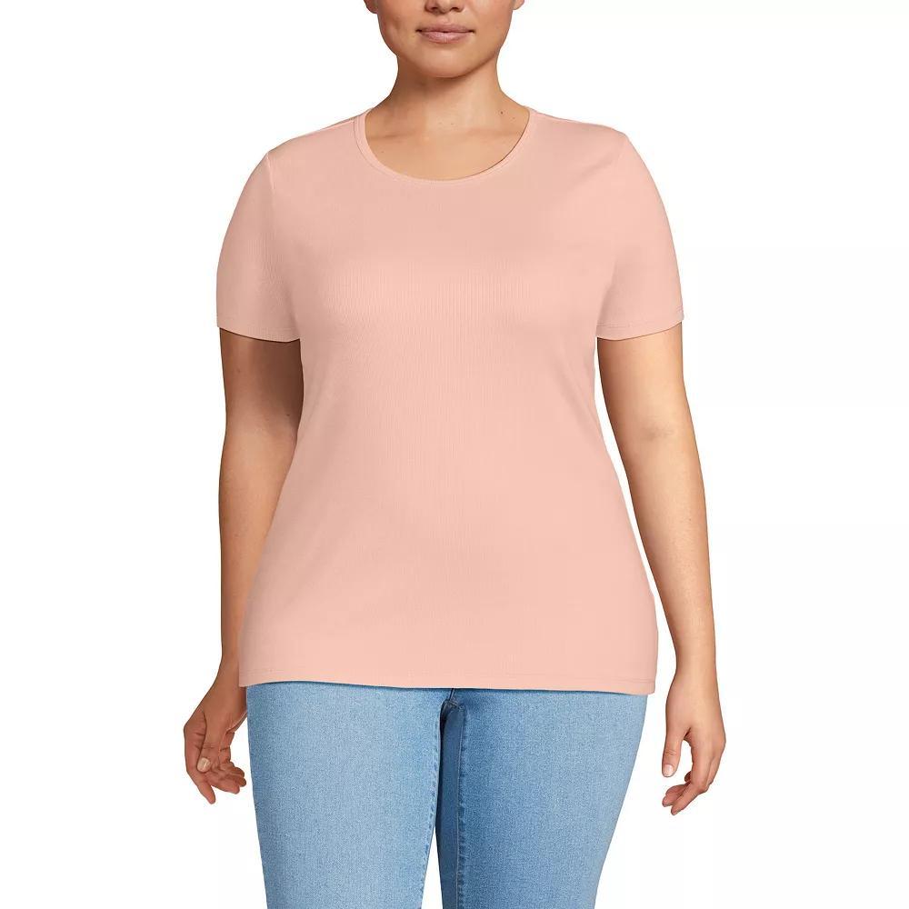 Plus Size Lands' End Short Sleeve Micro Rib Crewneck Top, Women's, Size: 2XL, Tinted Pink Product Image
