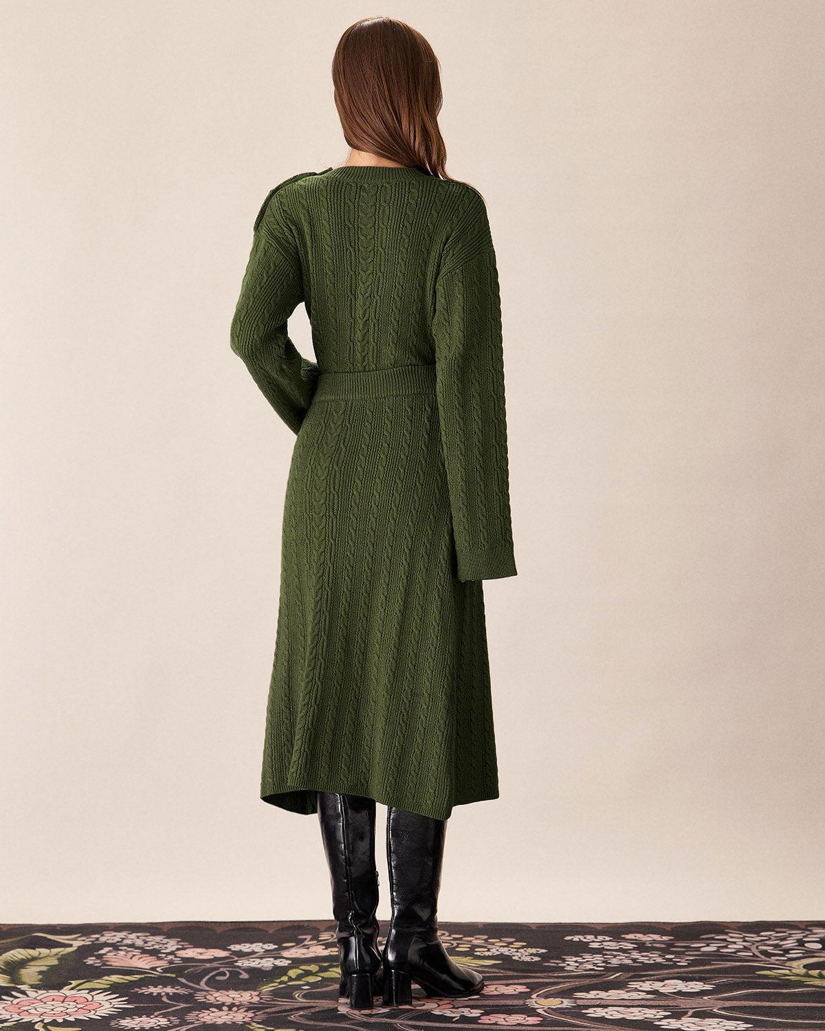 Green Elastic Waist Knit Midi Skirt Product Image