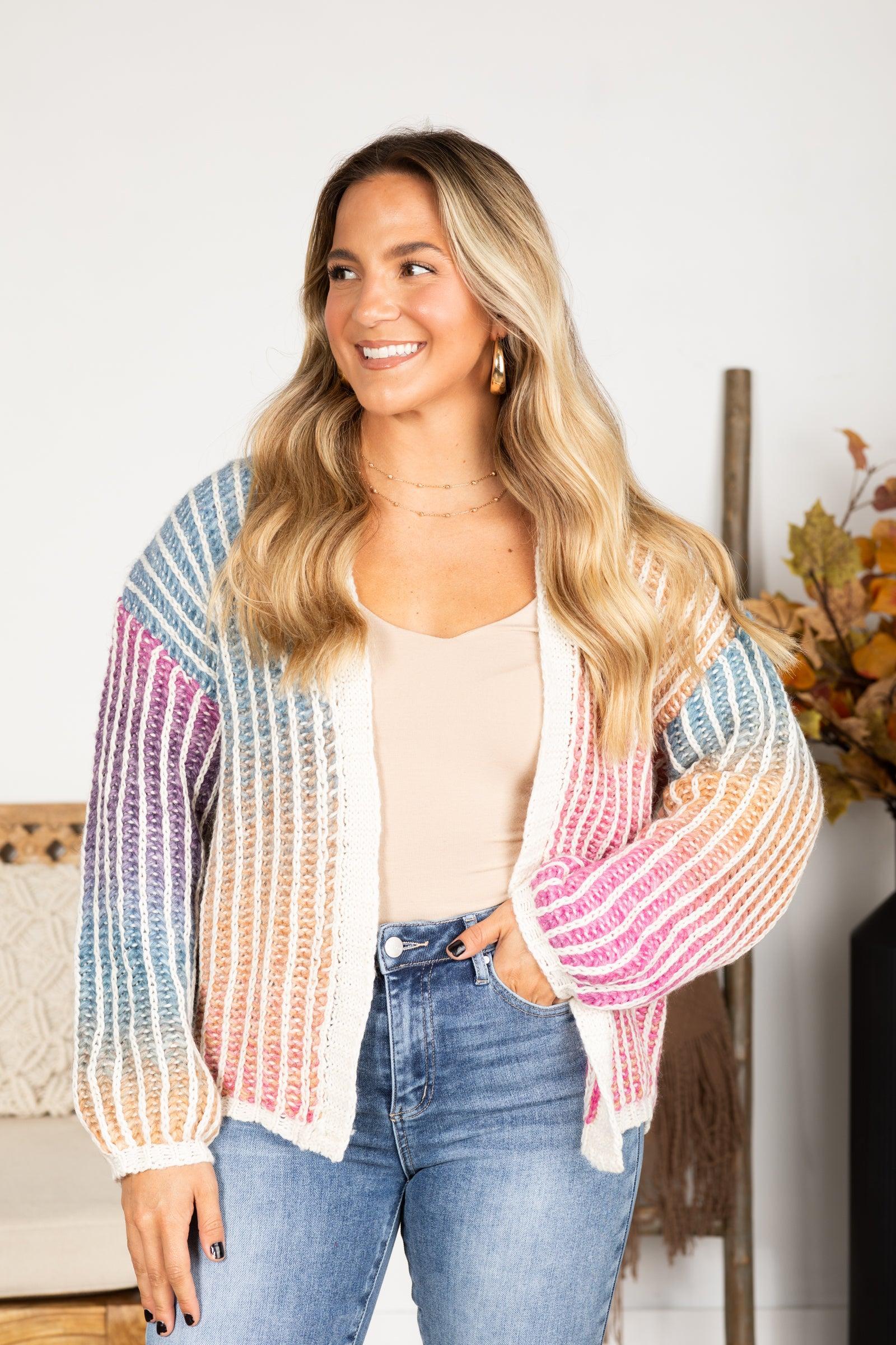 Pink Multicolor Ombre Sweater Cardigan Product Image