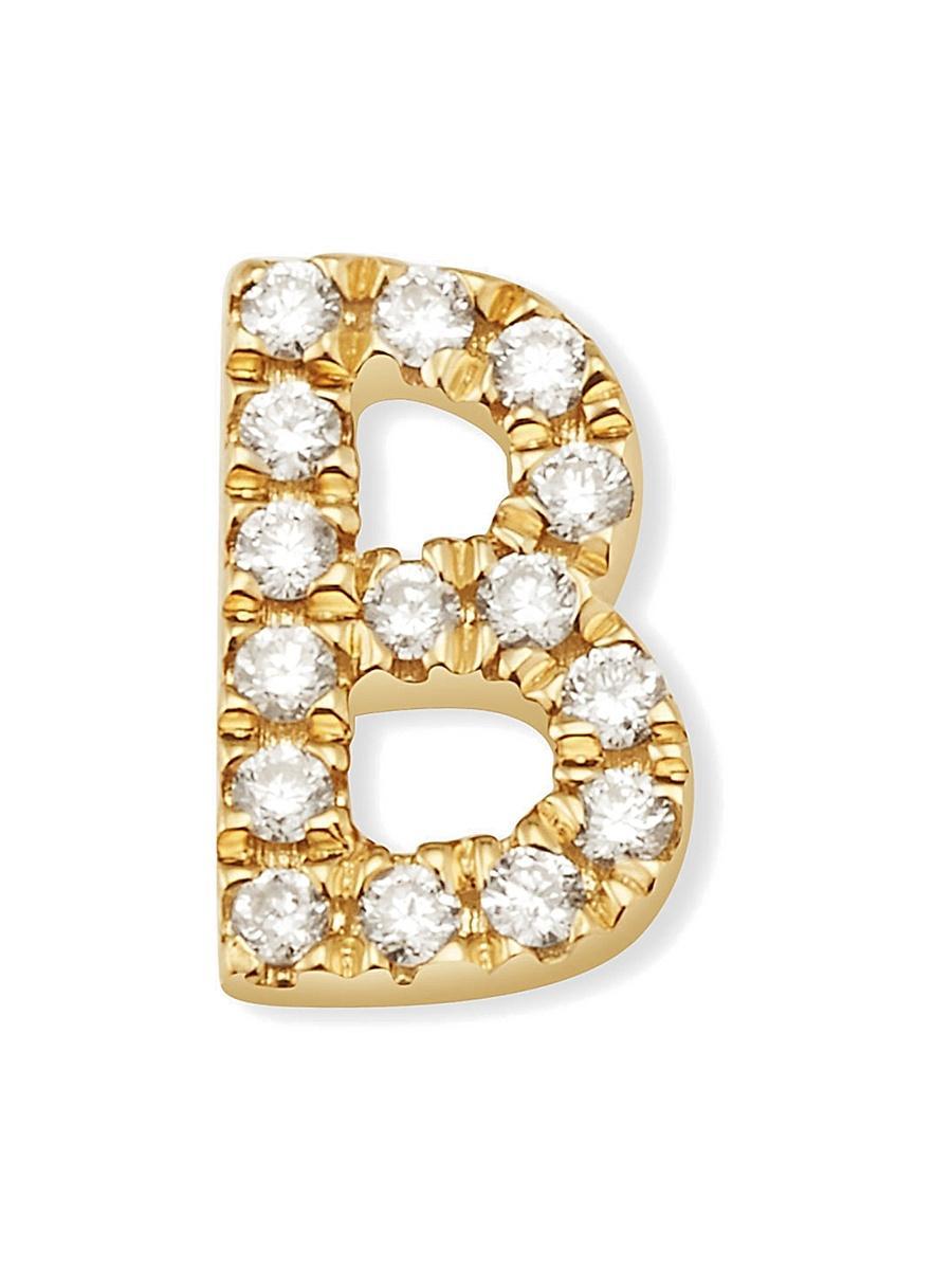 Womens 14K Yellow Gold Luxe Letter Diamond Initial Single Stud Earring Product Image