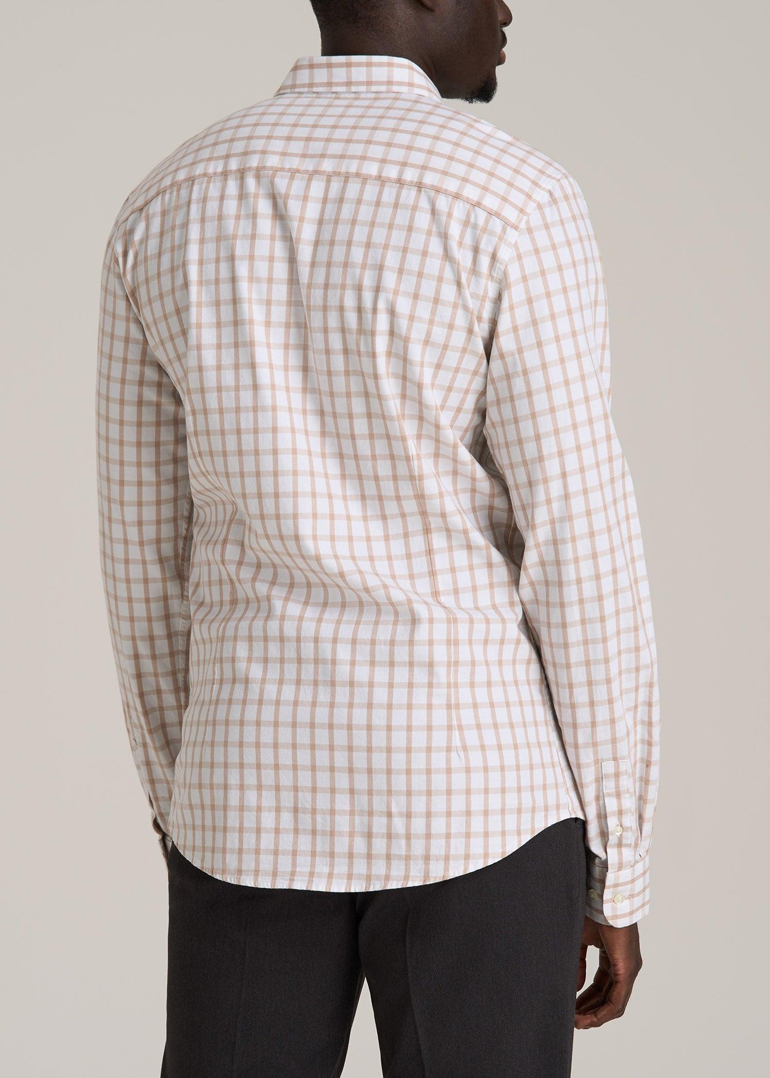 Oskar Button-Up Dress Shirt for Tall Men in Beige Grid Male Product Image
