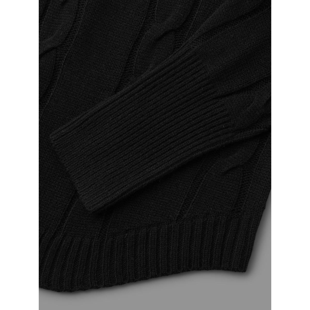 Plus Size Floral Cable Knit Curved Hem Pullover Black Women Casual Loose Long Sleeve Round Neck Everyday Pullovers BloomChic 14-16/1X Product Image