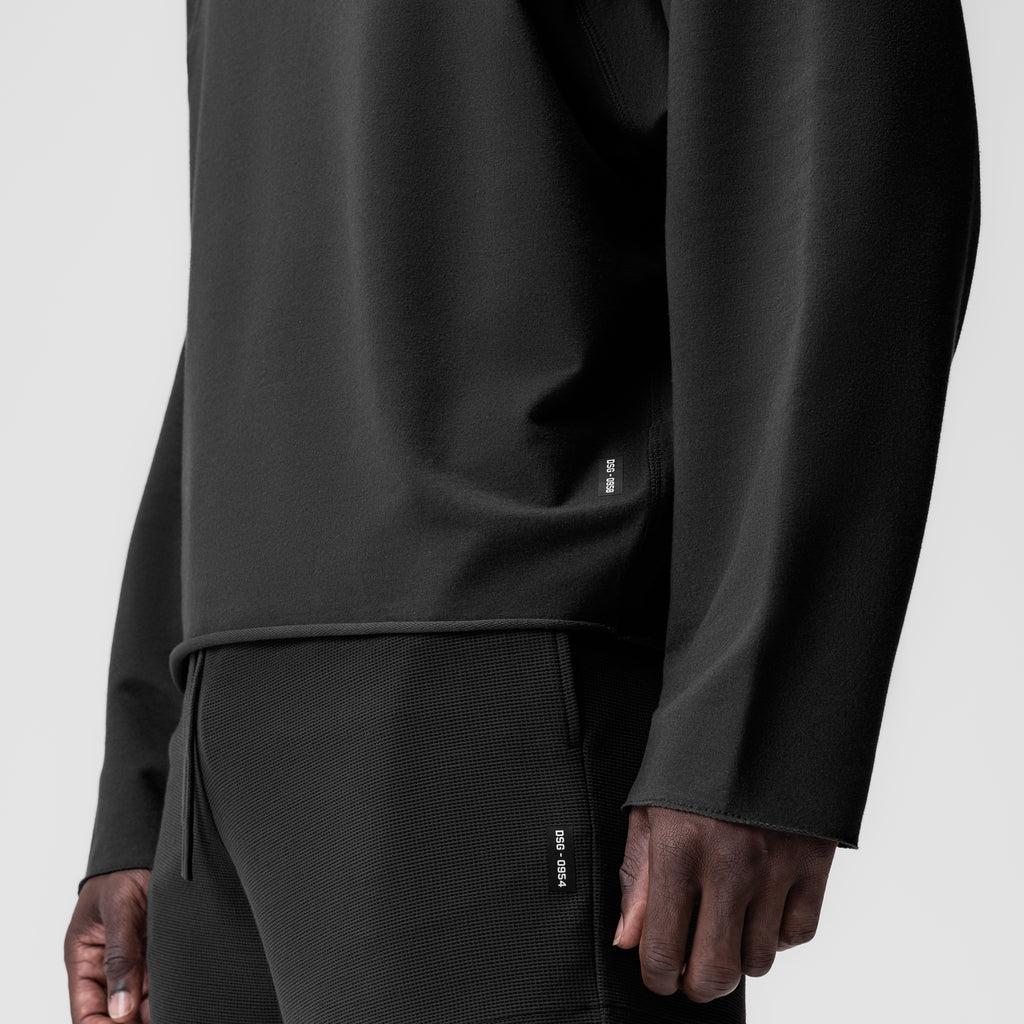 0958. Micro-Terry Raw Hem Hoodie - Black Product Image