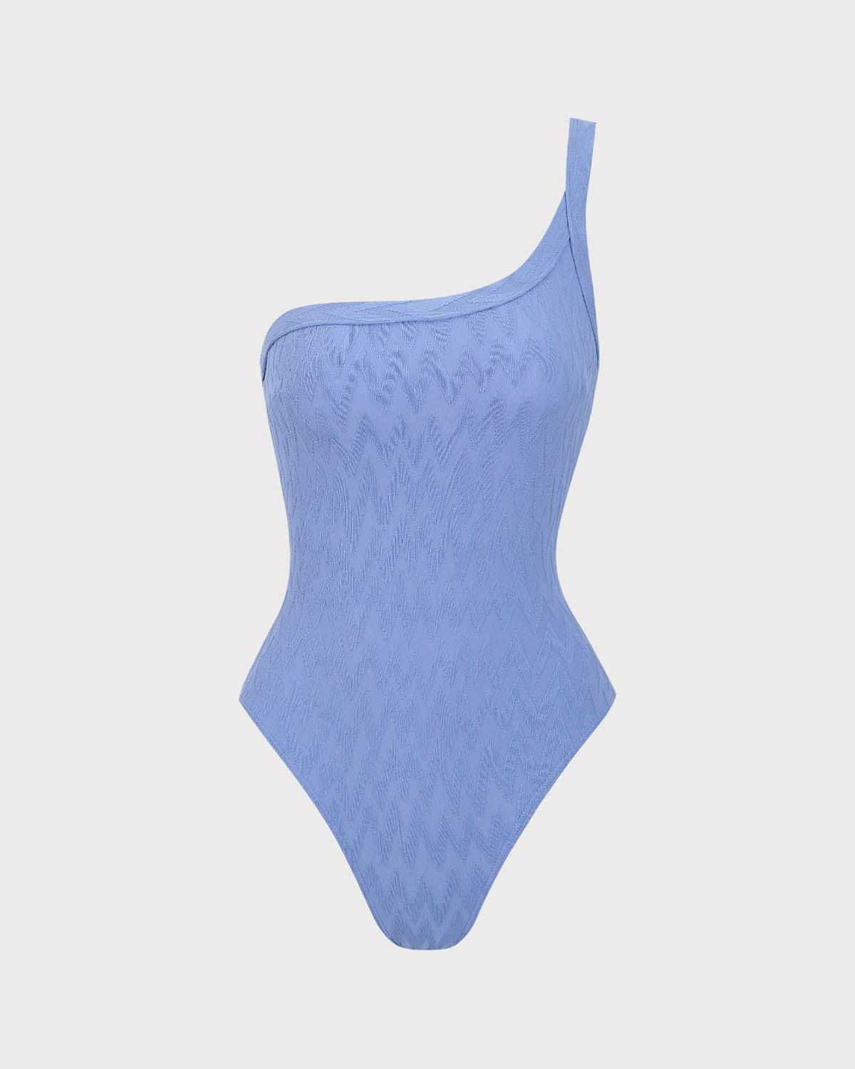 Blue Textured One-Shoulder One-Piece Swimsuit Product Image