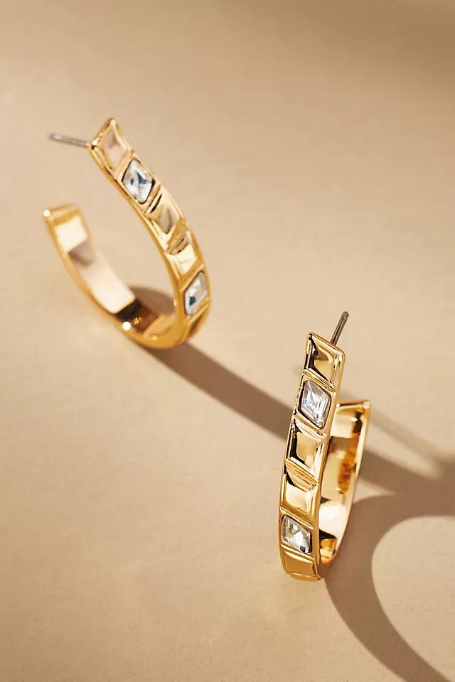 Small Ribbed Crystal Hoop Earrings Product Image