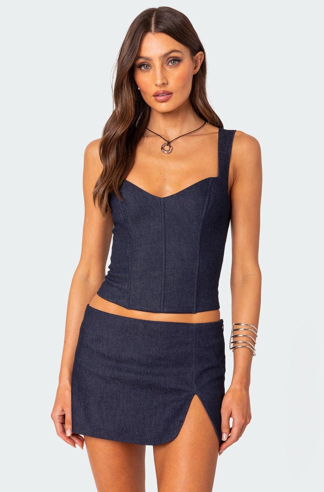 Jemma Side Slit Denim Mini Skirt Product Image