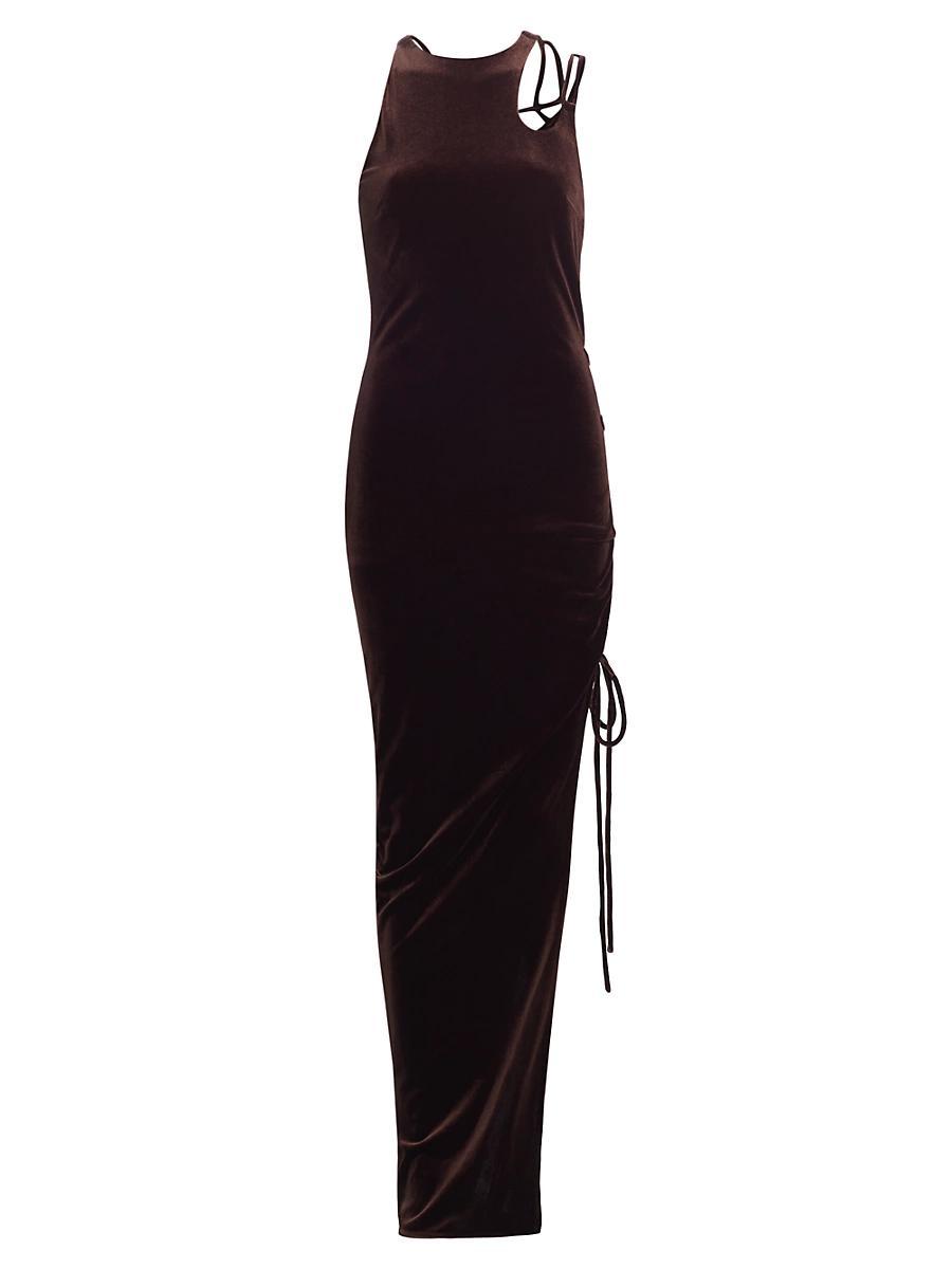 Womens Lace-Up Velvet Maxi-Dress Product Image