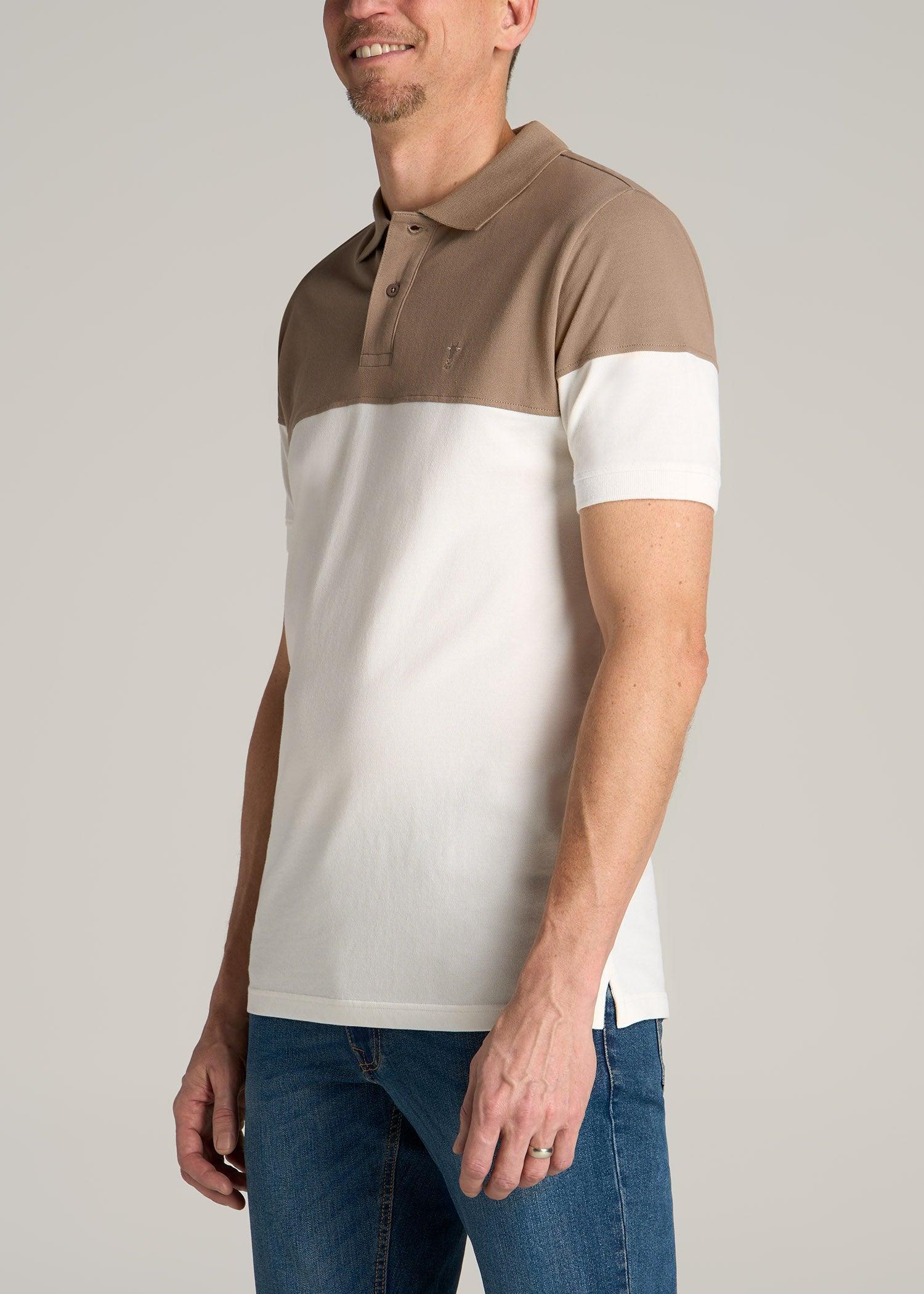 Classic Color-Block Tall Men's Polo Shirt in Dark Sand and Ecru Product Image