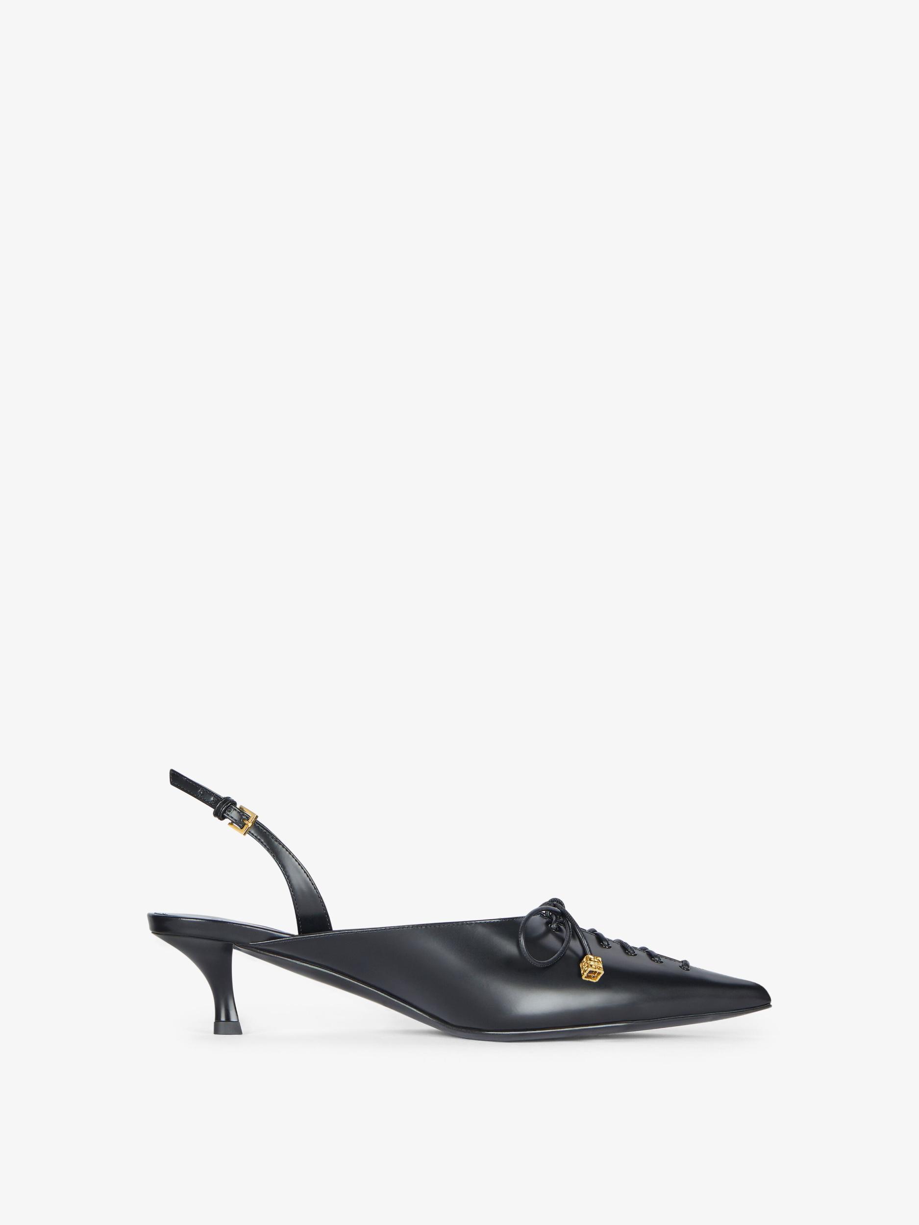 Lace-up slingbacks in leather Product Image