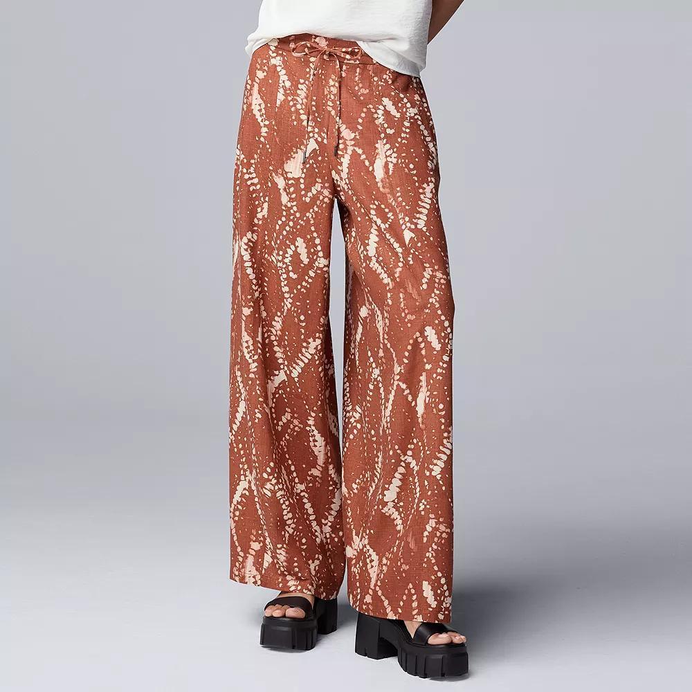 Women's Simply Vera Vera Wang Linen Blend Wide Leg Pants, Size: XXL, Brown Diamond Dye Product Image