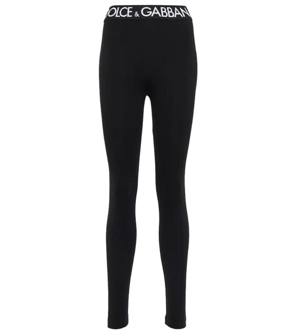 DOLCE & GABBANA Logo Waistband Jersey Leggings In Nero Product Image