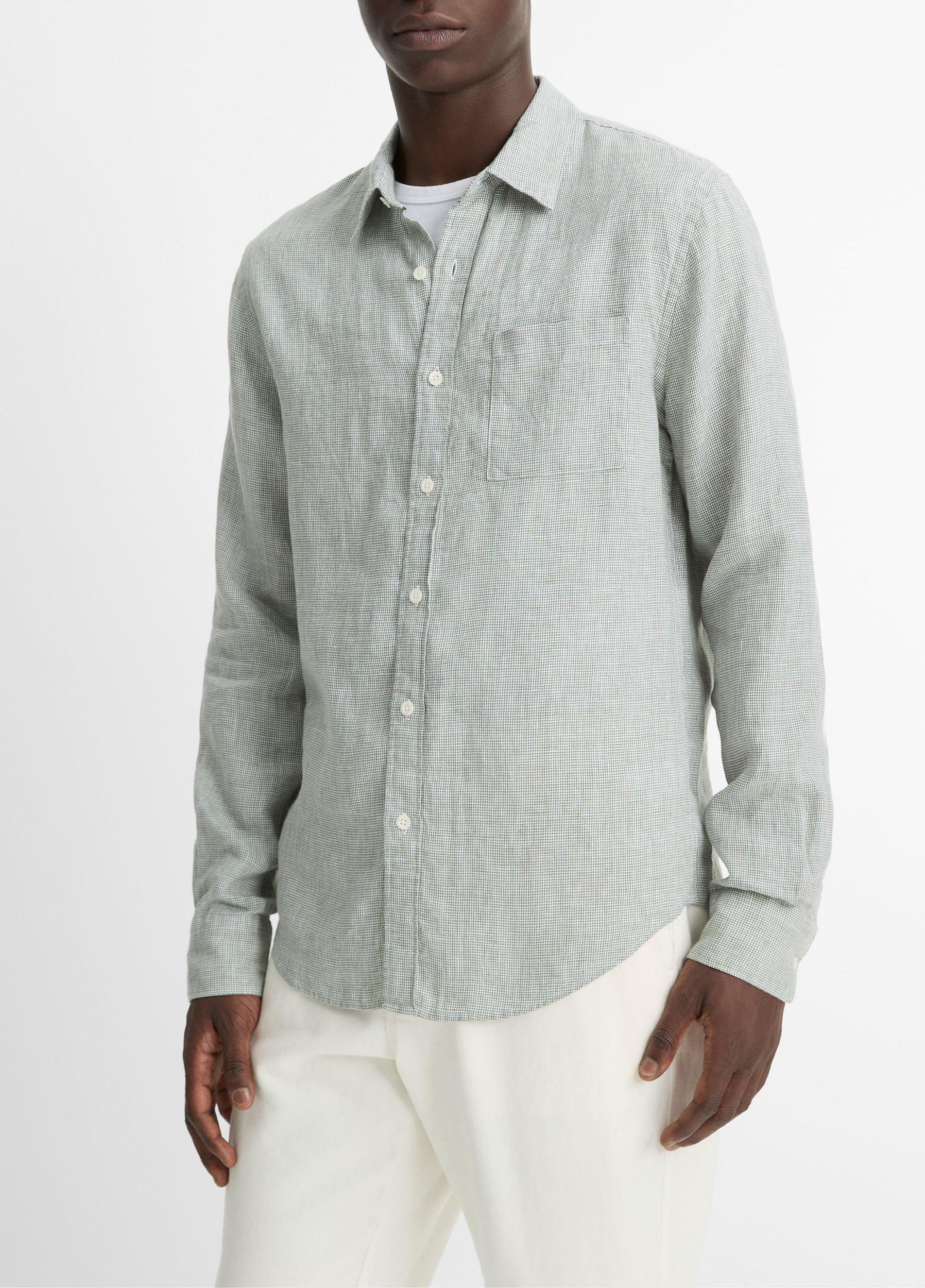 Houndstooth Linen Button-Front Shirt Product Image