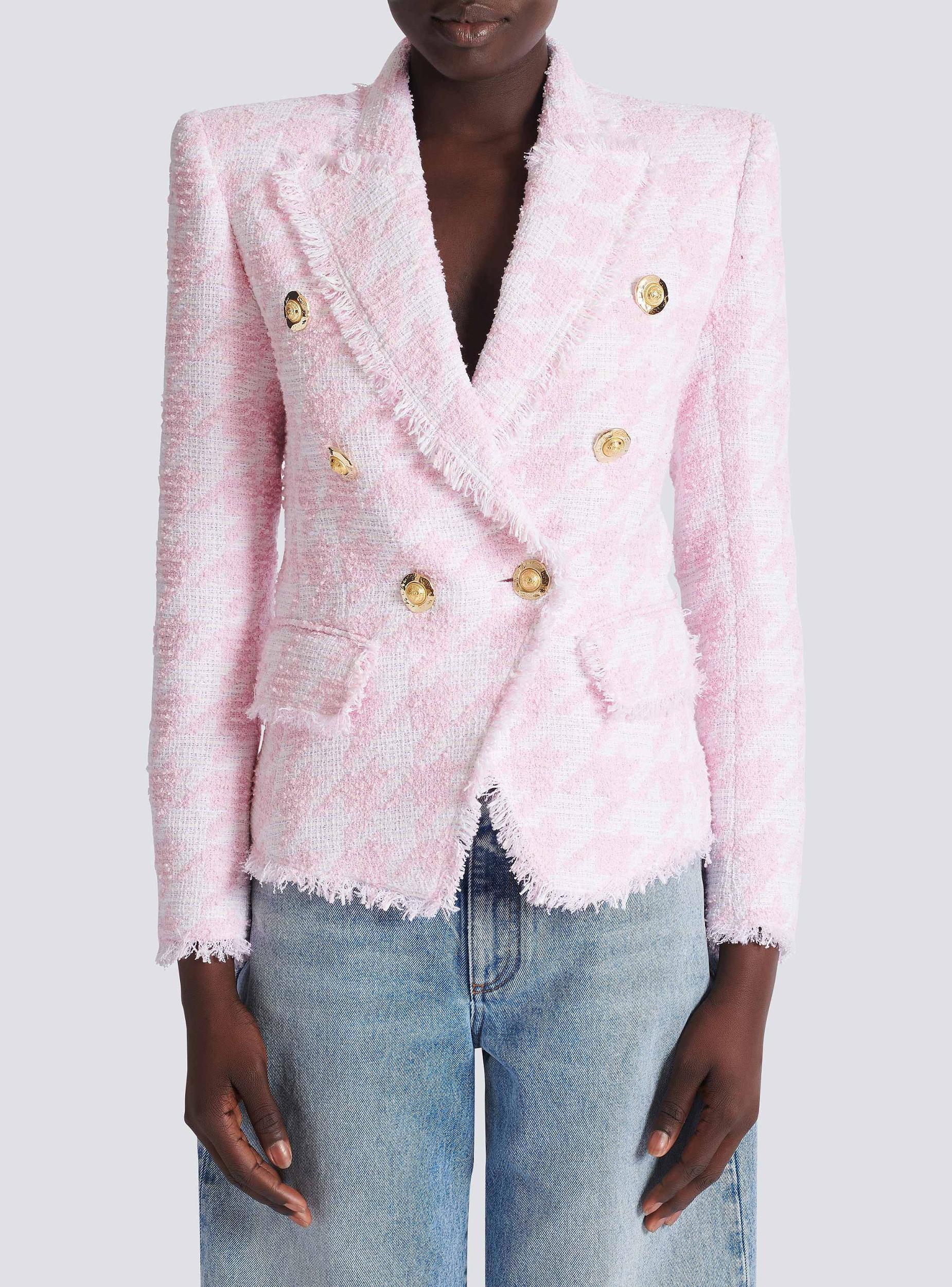 6-button houndstooth tweed fitted jacket Product Image