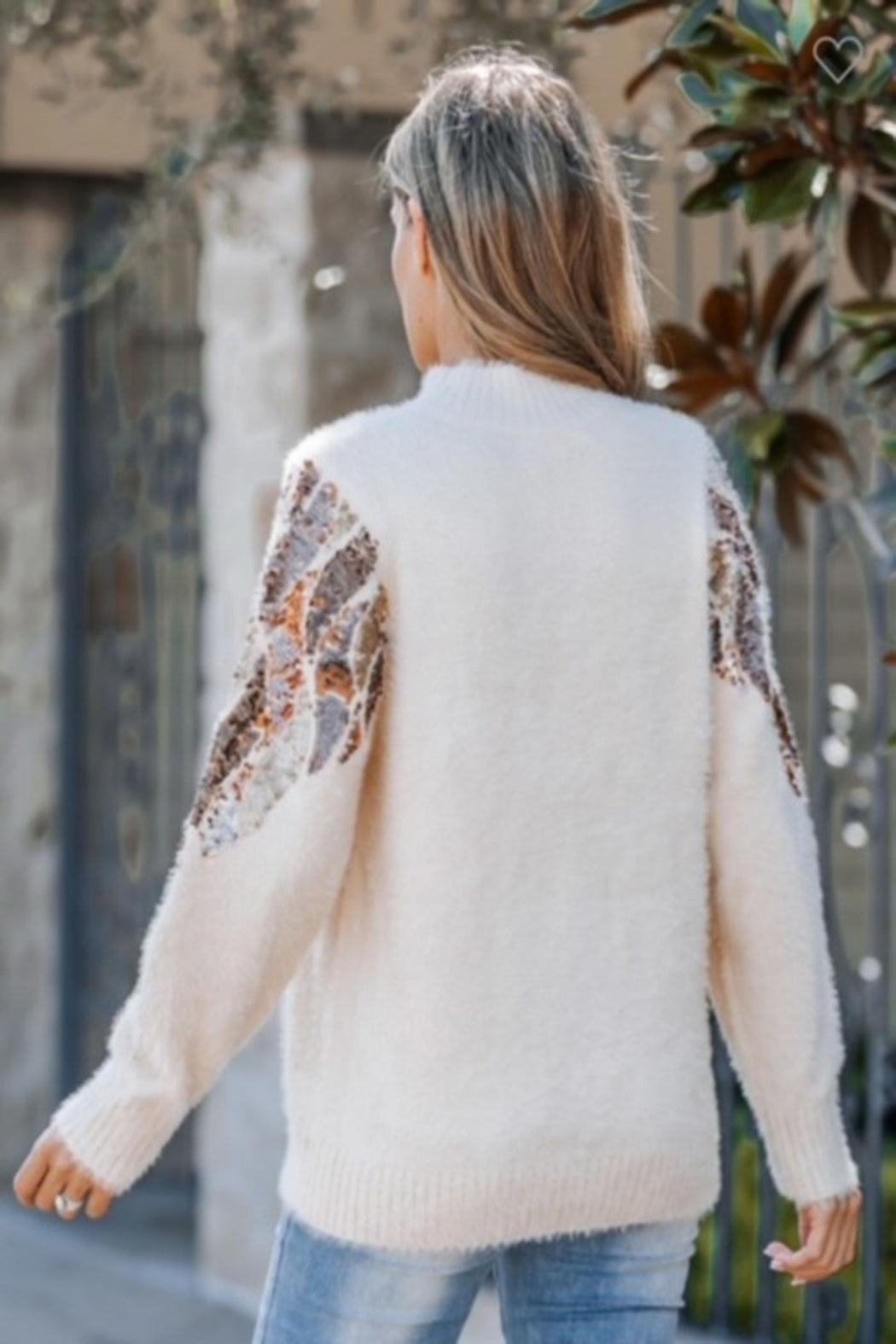 Cream  Sequin Sweater Product Image