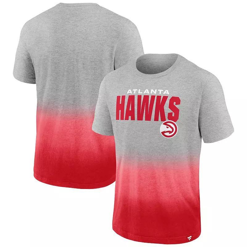 Men's Fanatics Branded Heathered Gray/Red Atlanta Hawks Board Crasher Dip-Dye T-Shirt, Size: Medium, Grey Product Image