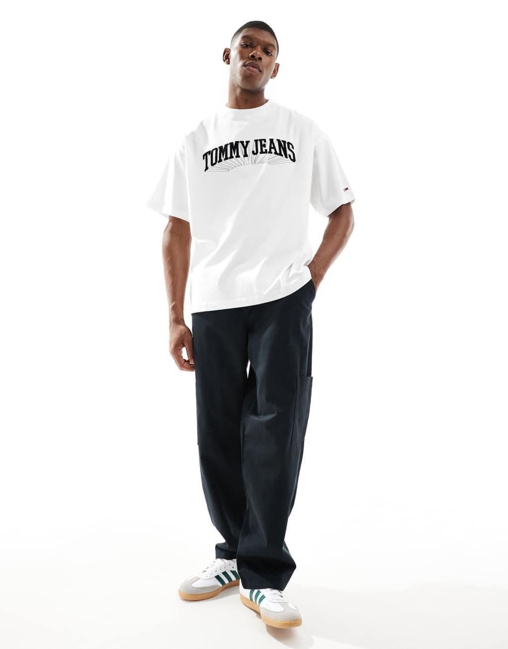 Tommy Jeans collegiate logo oversized T-shirt in white Product Image