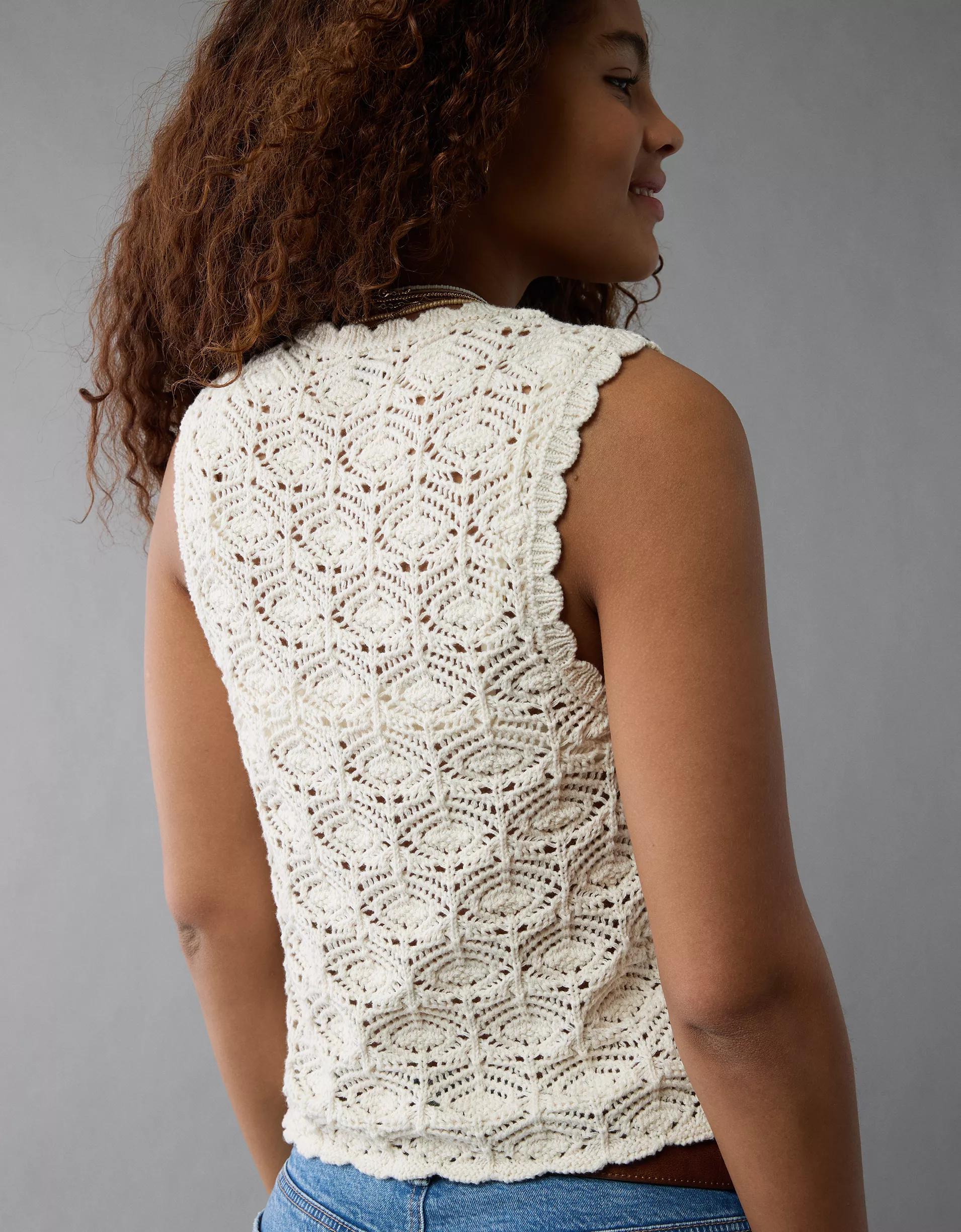 AE Tie Front Crochet Vest Product Image