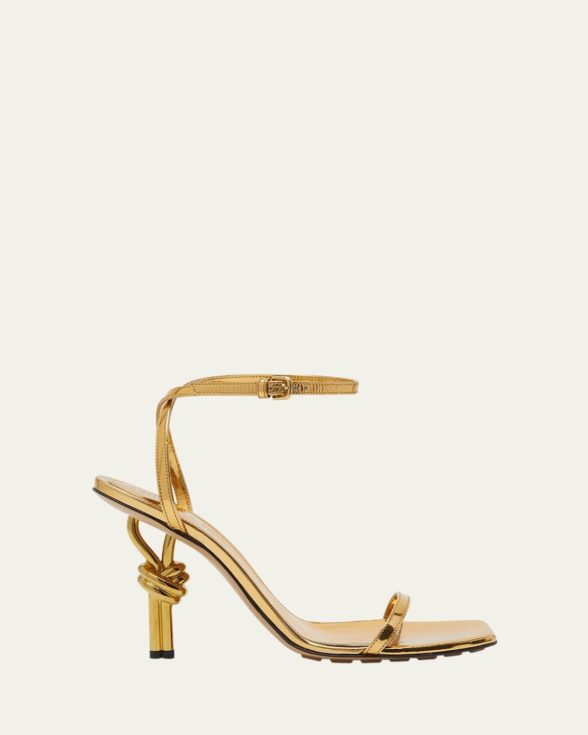 Metallic Knot-Heel Ankle-Strap Sandals Product Image