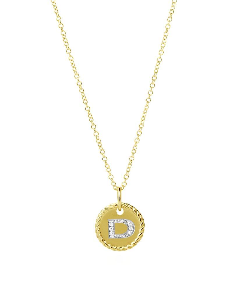 Womens Initial Charm Necklace in 18K Yellow Gold with Pav Diamonds Product Image