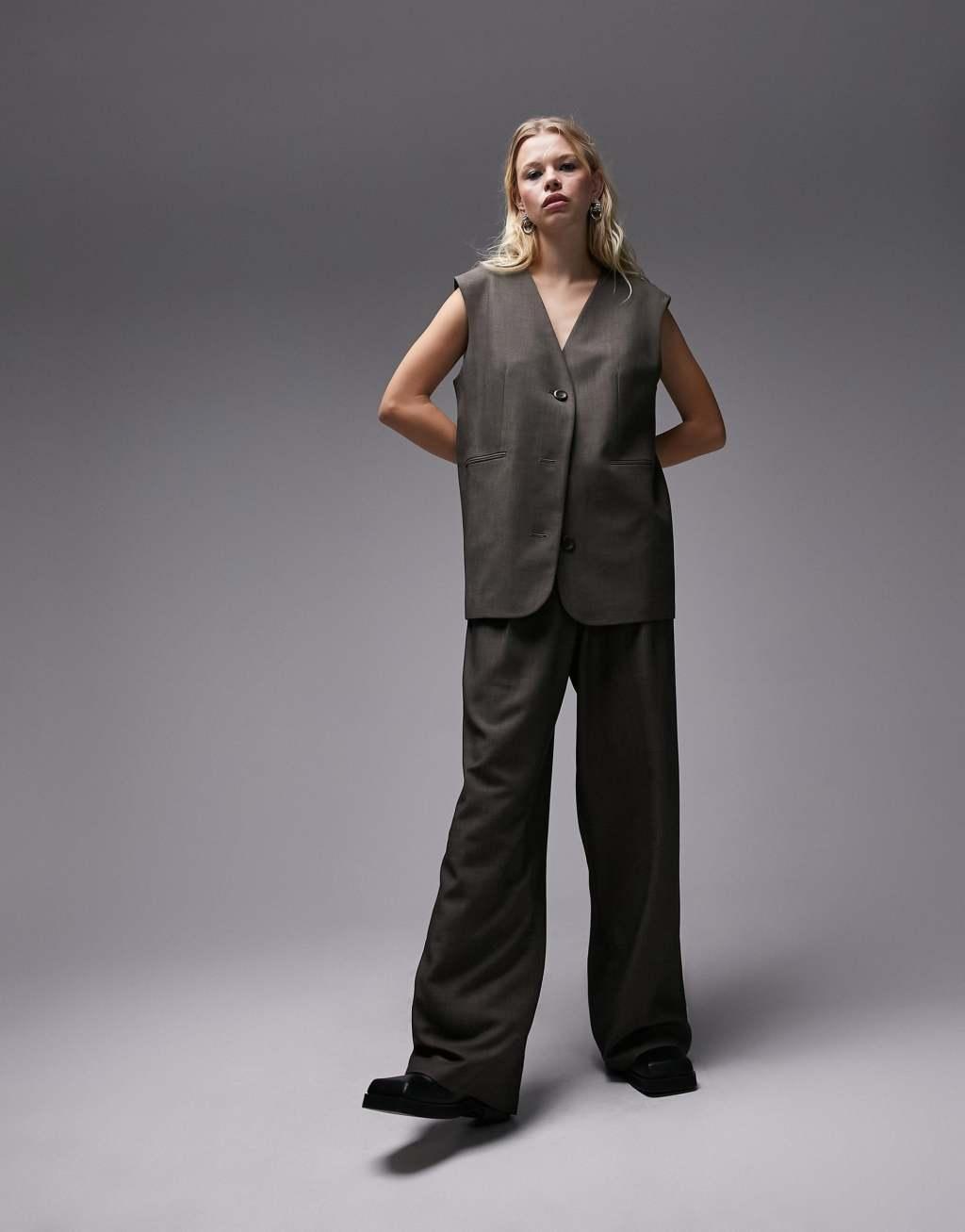 Topshop tonic oversized tailored vest in brown - part of a set  Product Image