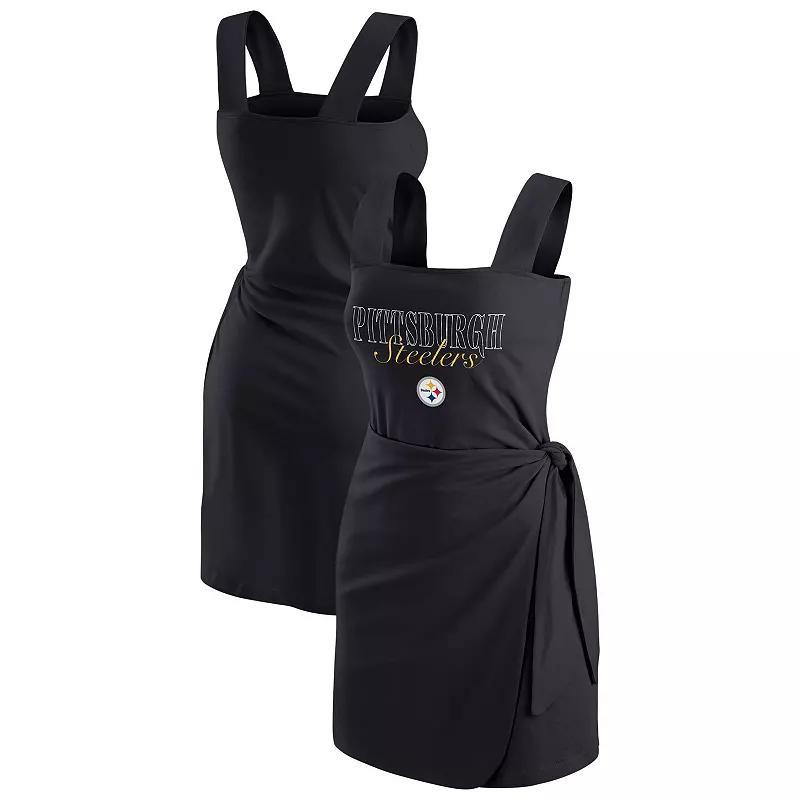 Women's WEAR by Erin Andrews Black Pittsburgh Steelers Wrap Dress,  Product Image