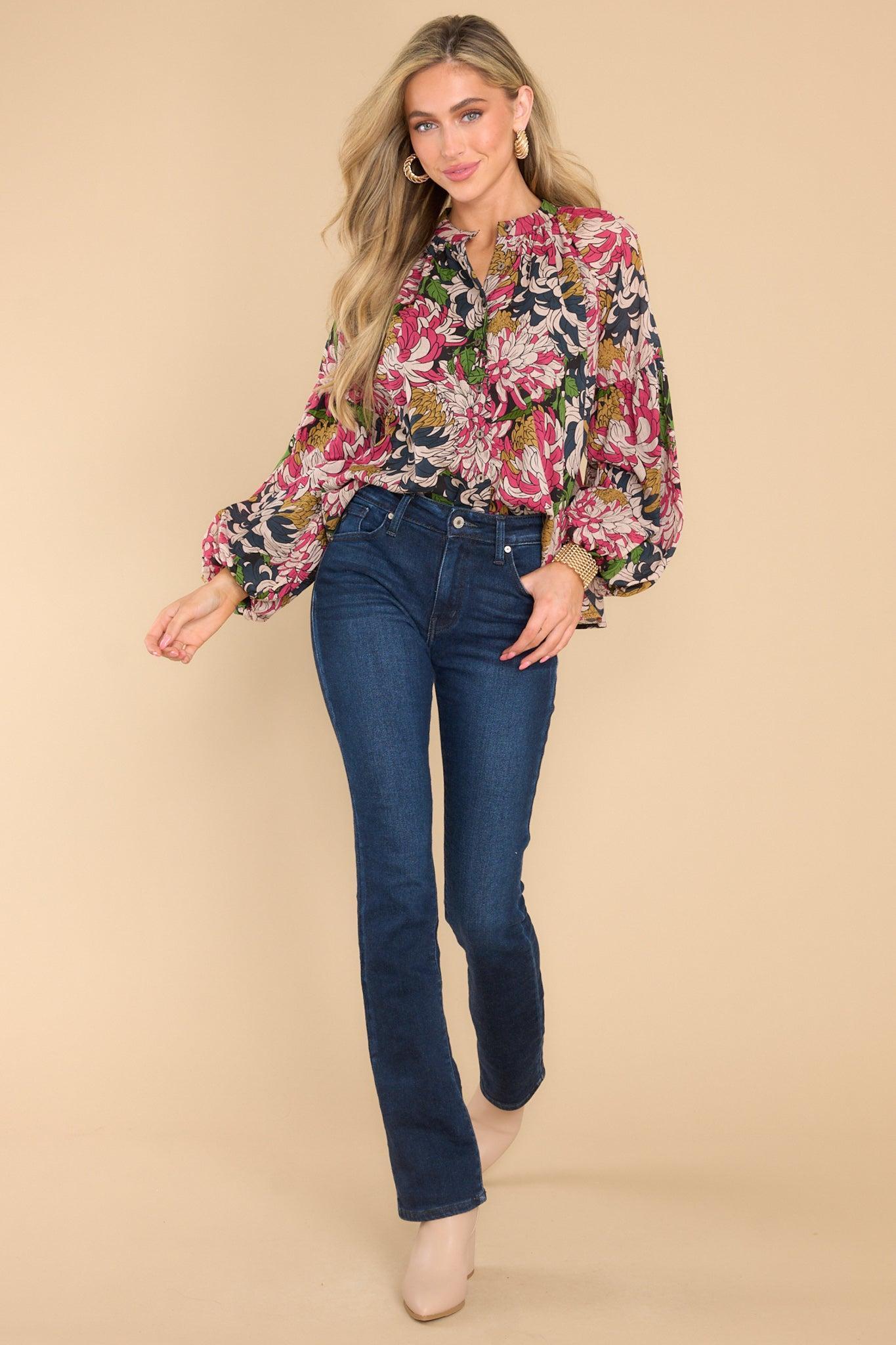 Emory Peony Cotton Button Front Top Navy Product Image