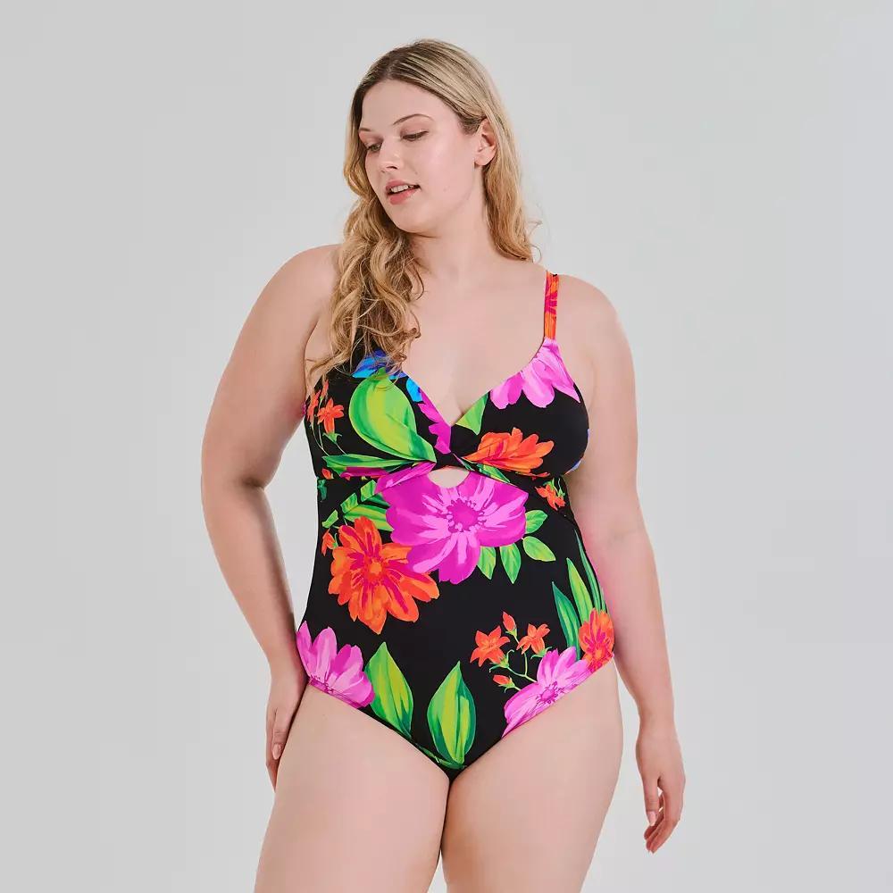 Plus Size Freshwater Wrap One-Piece Swimsuit, Women's, Size: 1XL, Black Garden Product Image
