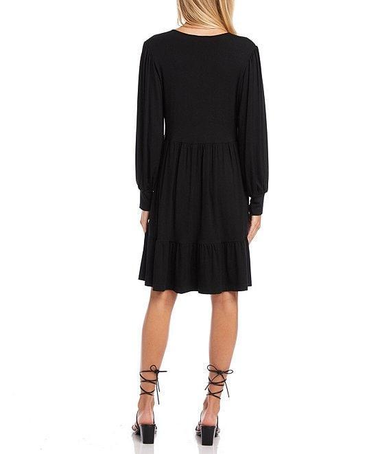 Karen Kane V-Neck Long Blouson Sleeve Tiered Ruffle A-Line Dress Product Image