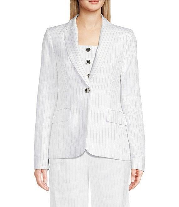 Calvin Klein Pinstripe Linen Blend One-Button Blazer Product Image