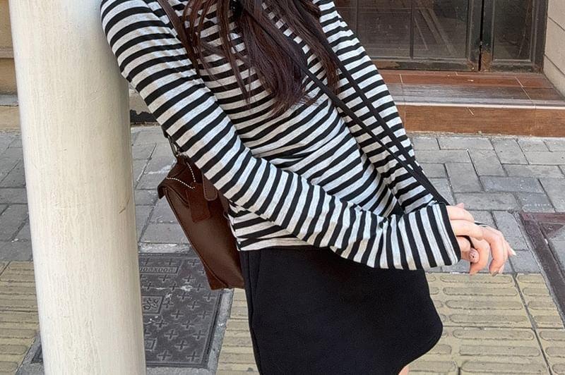 Striped Half-Buttoned Slim Fit Hoodie Product Image