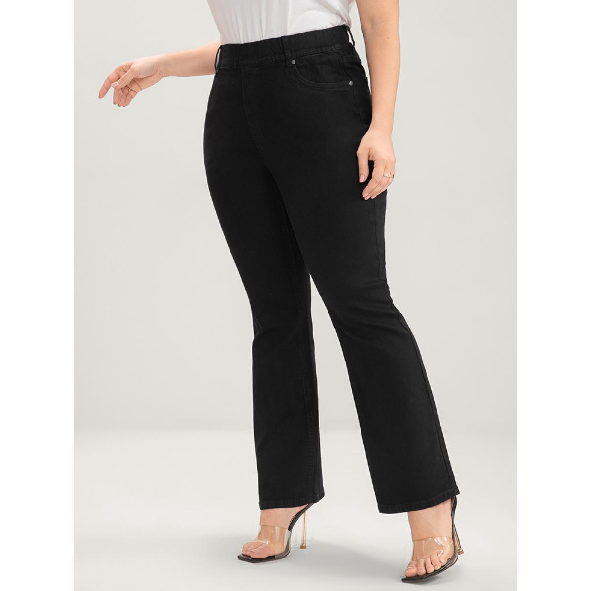 Plus Size Bootcut Slightly Stretchy High Rise Black Wash Pocket Full Jeans Women Black Casual Plain Plain Low stretch Pocket Jeans BloomChic 16/1X Product Image