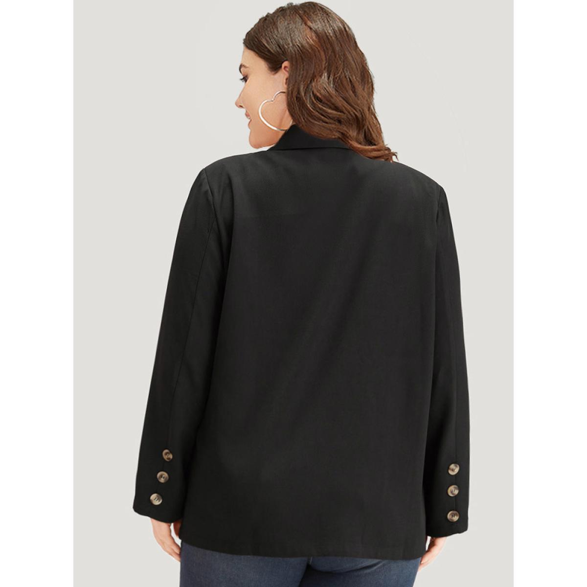 Plus Size Plain Suit Collar Pocket Double Breasted Blazer Black Women Office Plain Plain Sleeve Long Sleeve Suit Collar 10/M Pocket Workwear Essentials Blazers BloomChic Product Image